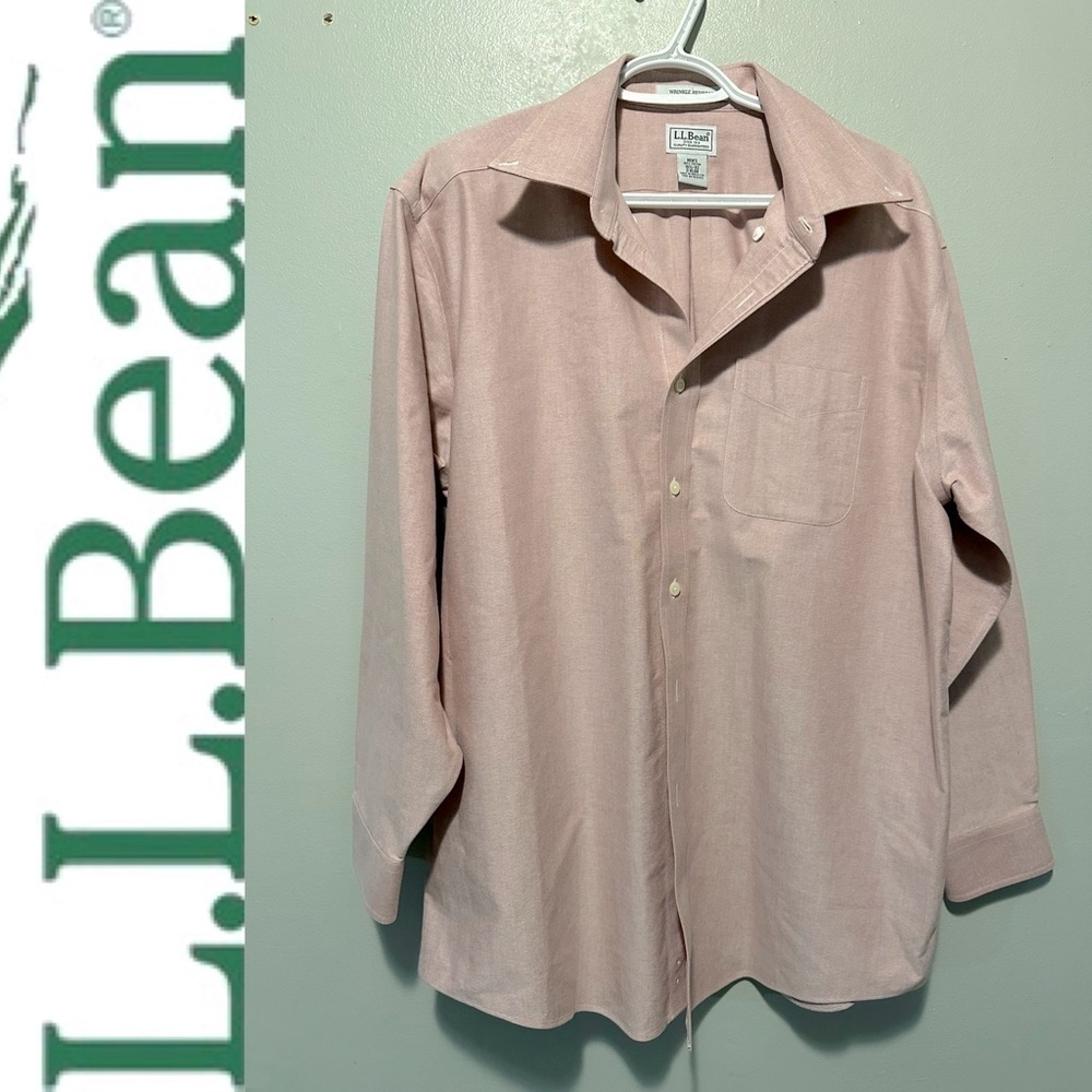 LL BEAN dusty pink button down wrinkle resistant long sleeve shirt size 16.5